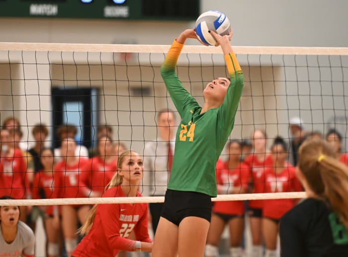 Charlie Fuerbringer (24) with a back set